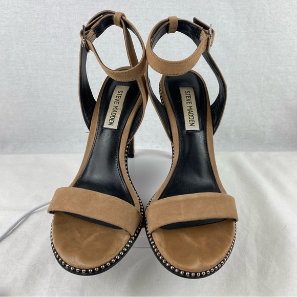Steve Madden Tan Suede Studded Ankle-Strap Heels - Picture 3 of 11